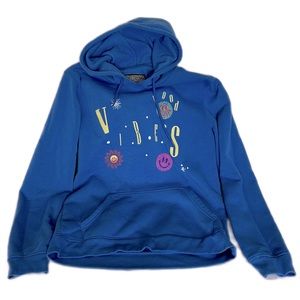 Unisex Good Vibes Only Blue Hoodie Sweatshirt Size Large with front pockets